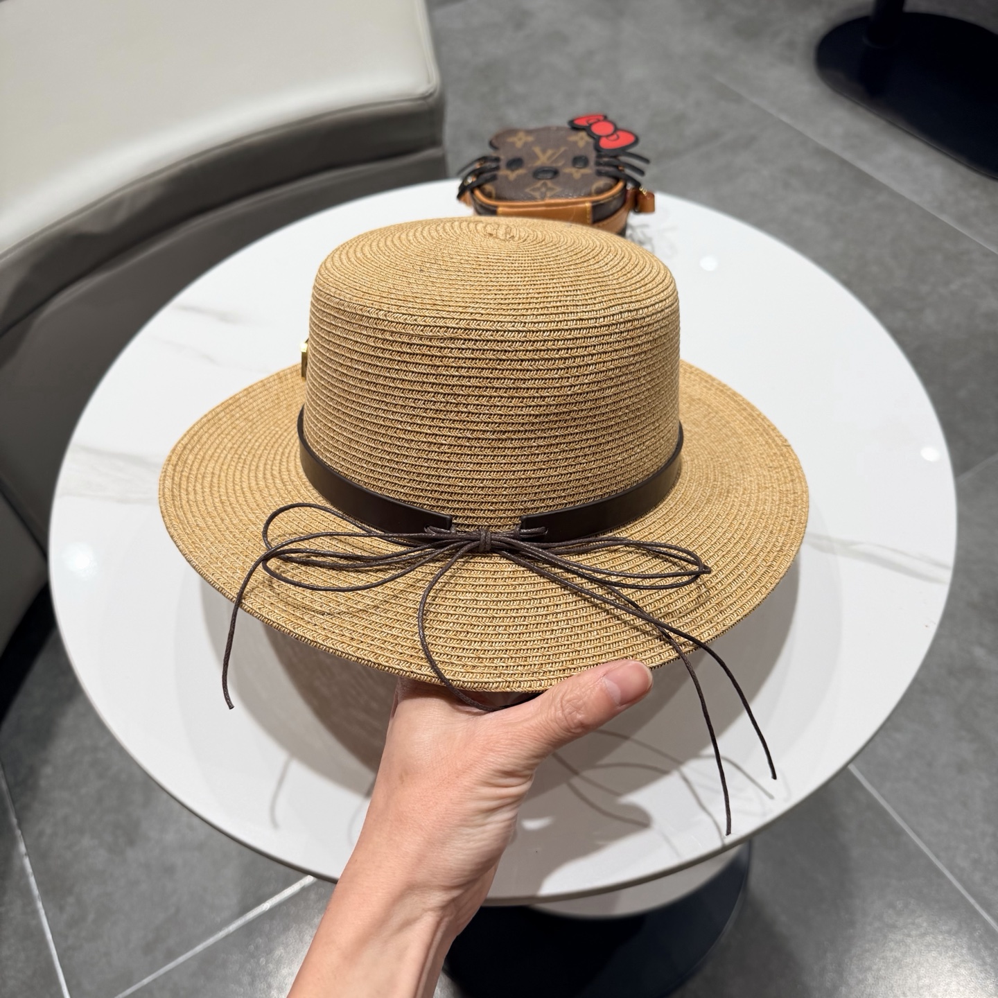 罗意威风复古平顶帽子女夏季防晒草帽国潮平沿帽海边度假百搭遮阳帽