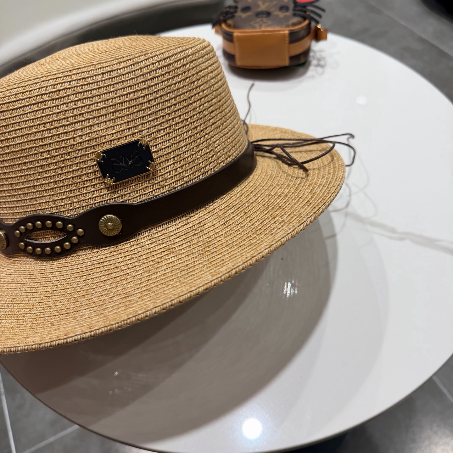 罗意威风复古平顶帽子女夏季防晒草帽国潮平沿帽海边度假百搭遮阳帽