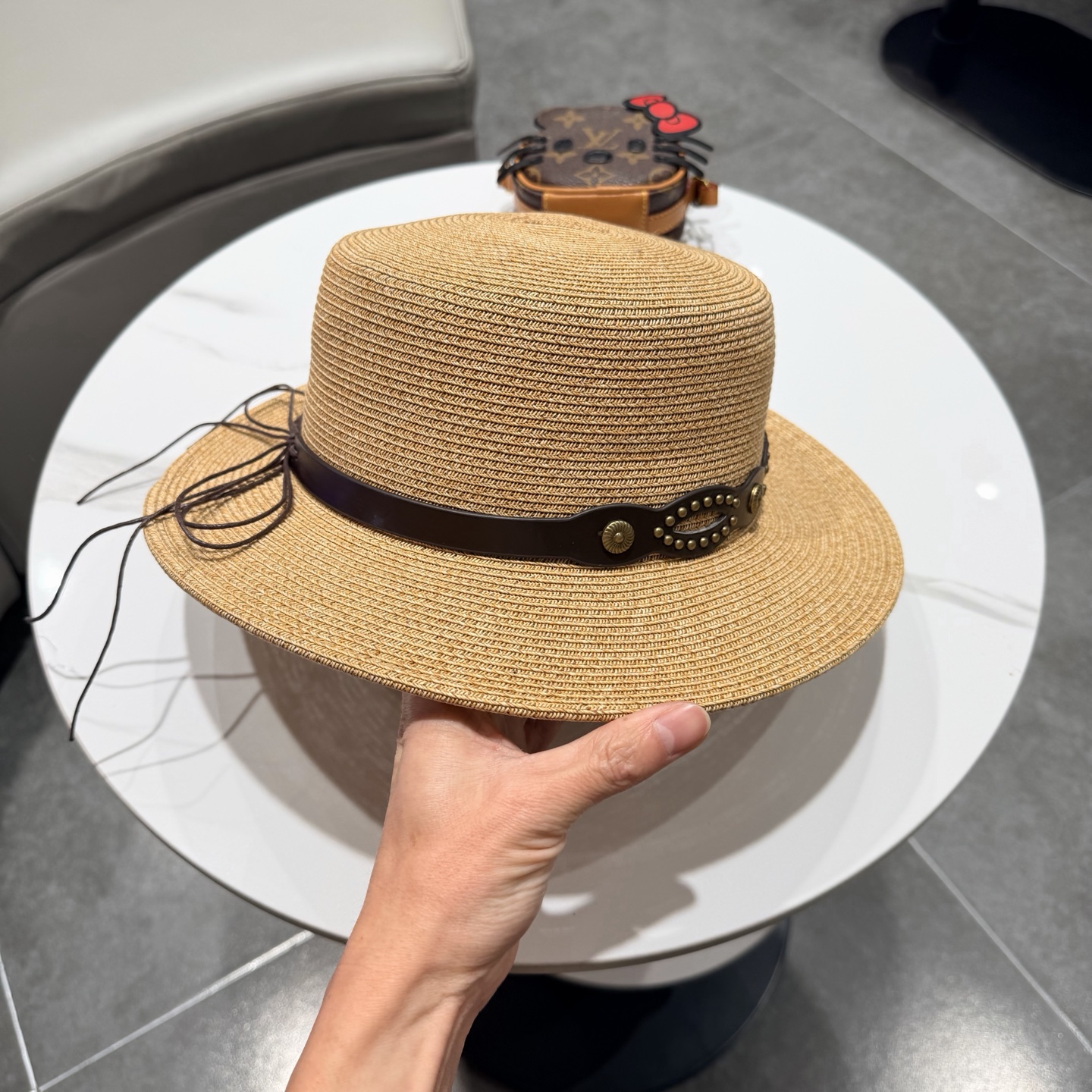 罗意威风复古平顶帽子女夏季防晒草帽国潮平沿帽海边度假百搭遮阳帽