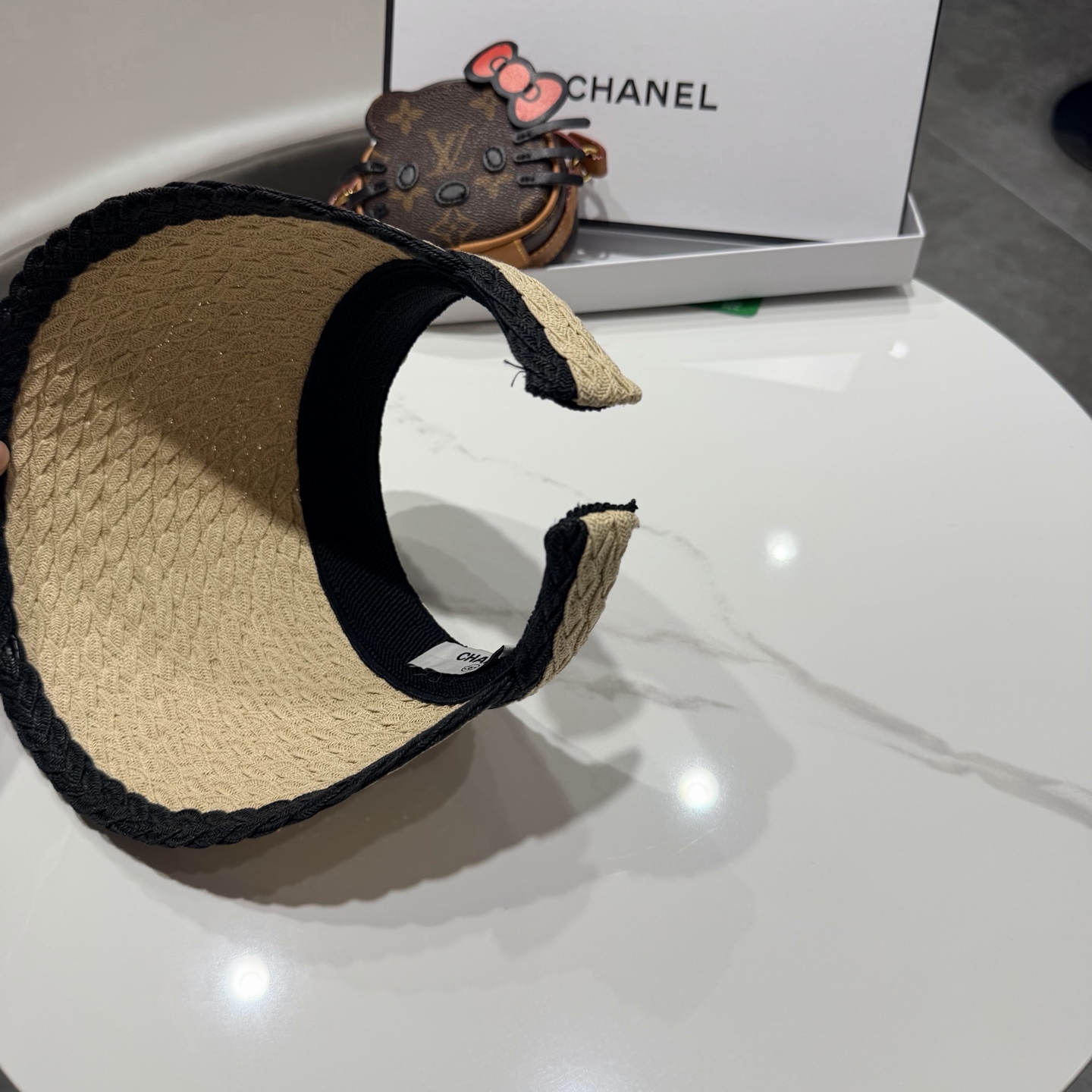 chanel香奈儿拼色草编空顶帽子女夏天出游防晒遮阳草帽海边沙滩帽夏显脸小