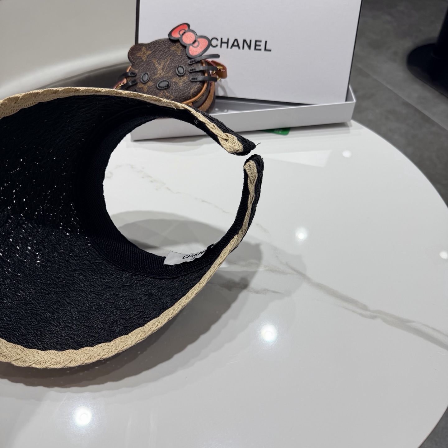 chanel香奈儿拼色草编空顶帽子女夏天出游防晒遮阳草帽海边沙滩帽夏显脸小