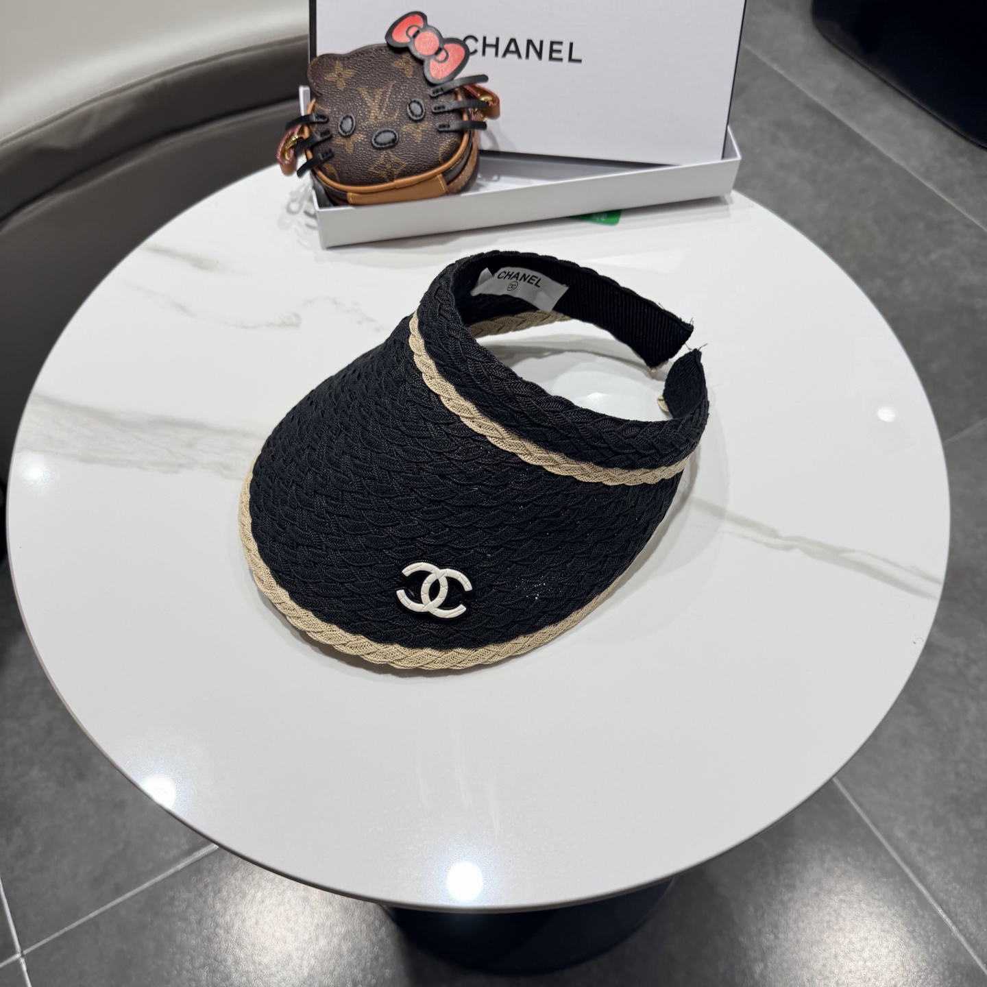 chanel香奈儿拼色草编空顶帽子女夏天出游防晒遮阳草帽海边沙滩帽夏显脸小