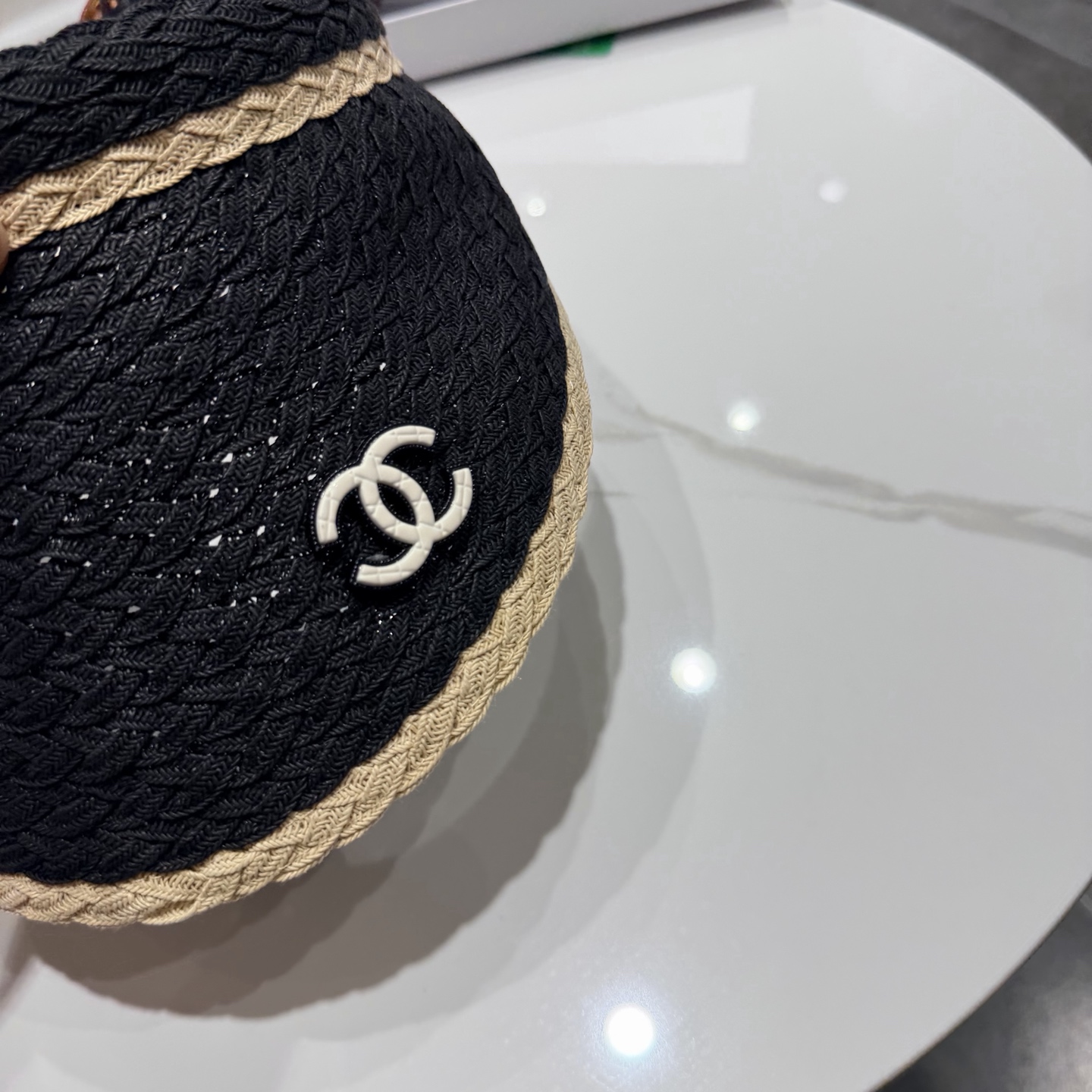 chanel香奈儿拼色草编空顶帽子女夏天出游防晒遮阳草帽海边沙滩帽夏显脸小