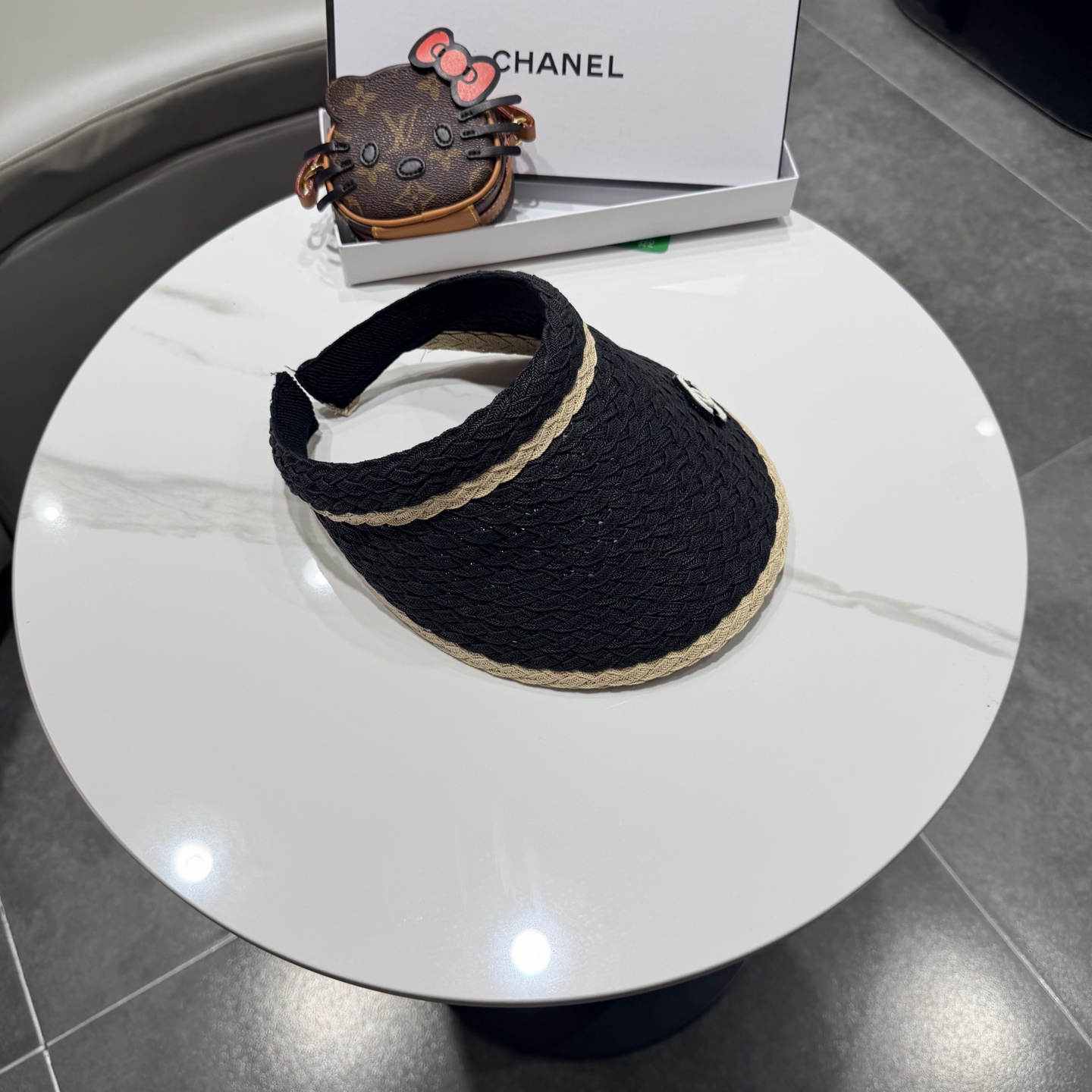 chanel香奈儿拼色草编空顶帽子女夏天出游防晒遮阳草帽海边沙滩帽夏显脸小