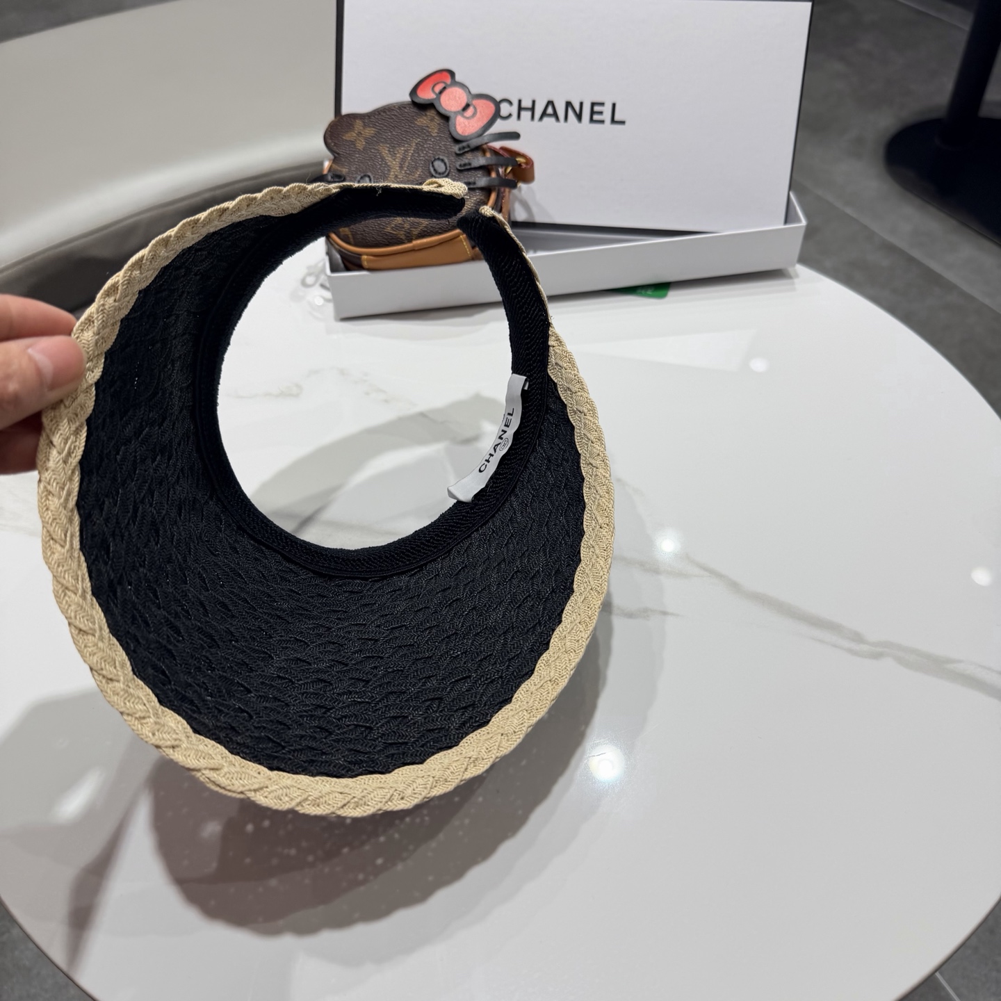 chanel香奈儿拼色草编空顶帽子女夏天出游防晒遮阳草帽海边沙滩帽夏显脸小