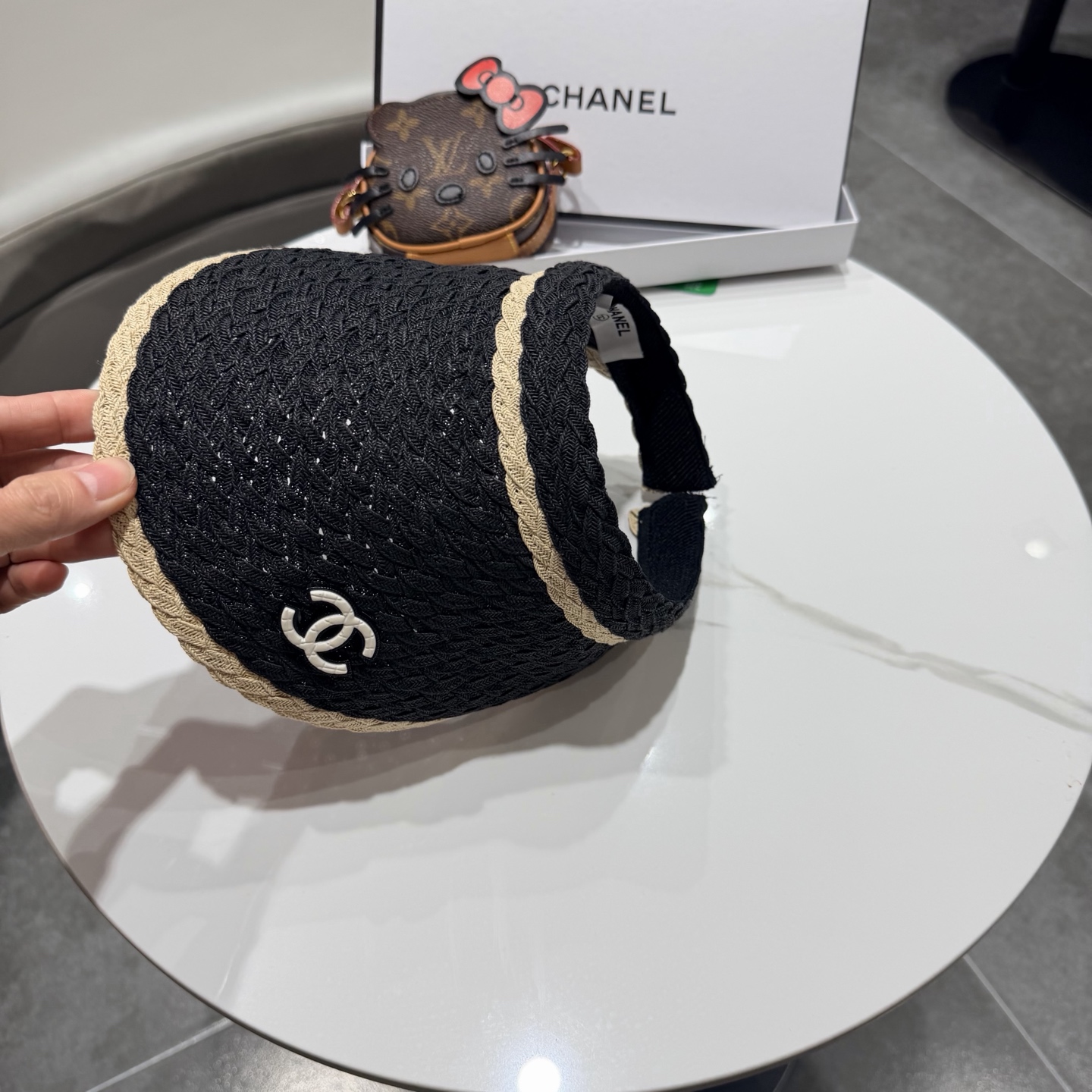 chanel香奈儿拼色草编空顶帽子女夏天出游防晒遮阳草帽海边沙滩帽夏显脸小