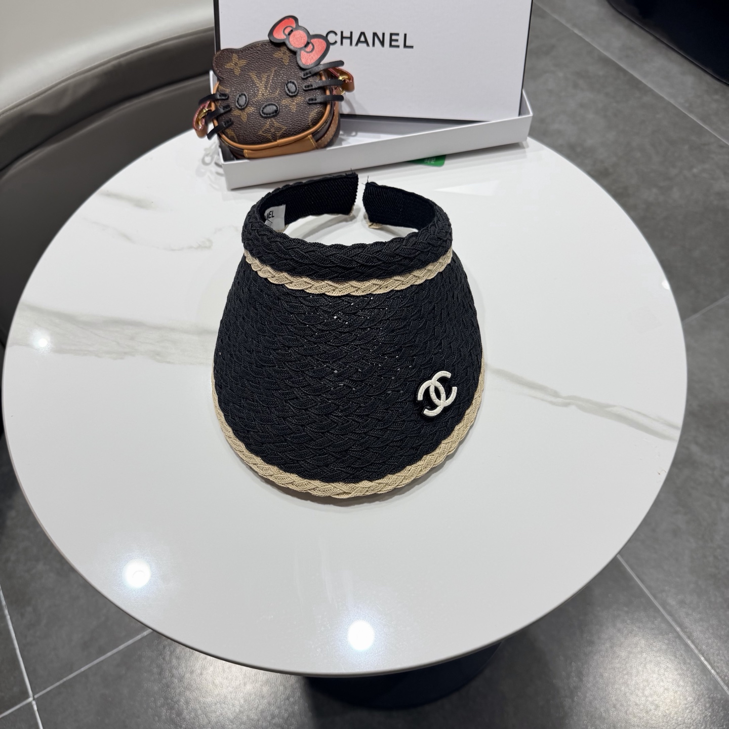 chanel香奈儿拼色草编空顶帽子女夏天出游防晒遮阳草帽海边沙滩帽夏显脸小