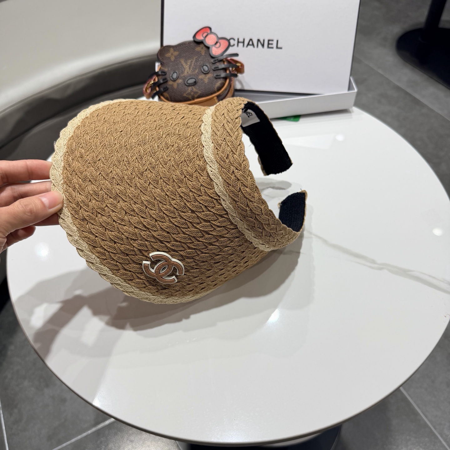 chanel香奈儿拼色草编空顶帽子女夏天出游防晒遮阳草帽海边沙滩帽夏显脸小