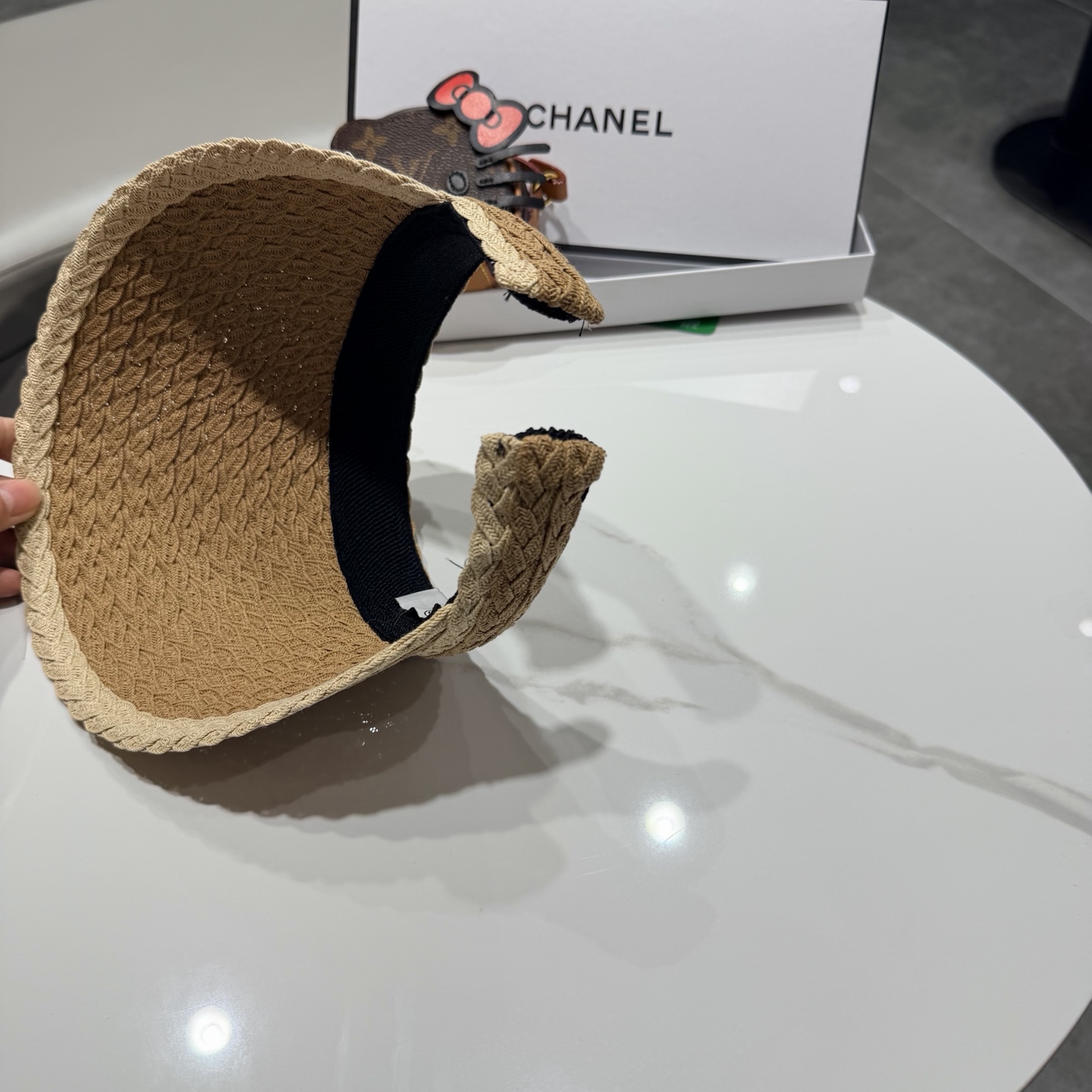 chanel香奈儿拼色草编空顶帽子女夏天出游防晒遮阳草帽海边沙滩帽夏显脸小