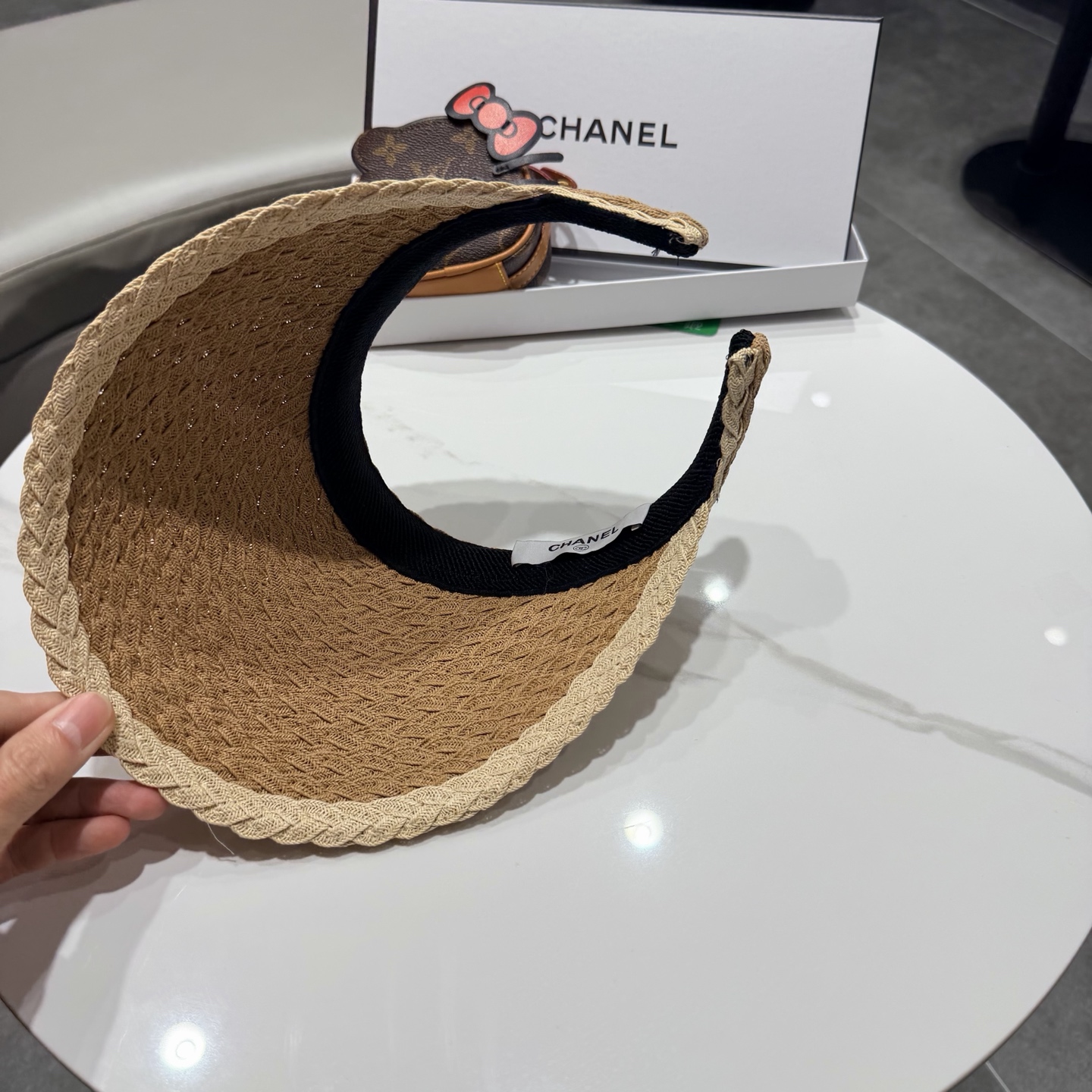 chanel香奈儿拼色草编空顶帽子女夏天出游防晒遮阳草帽海边沙滩帽夏显脸小