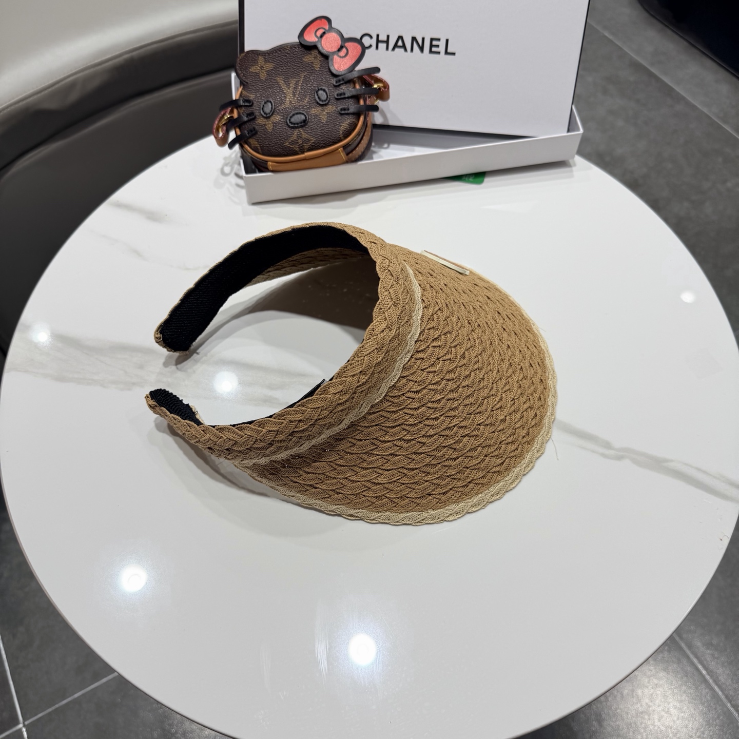 chanel香奈儿拼色草编空顶帽子女夏天出游防晒遮阳草帽海边沙滩帽夏显脸小