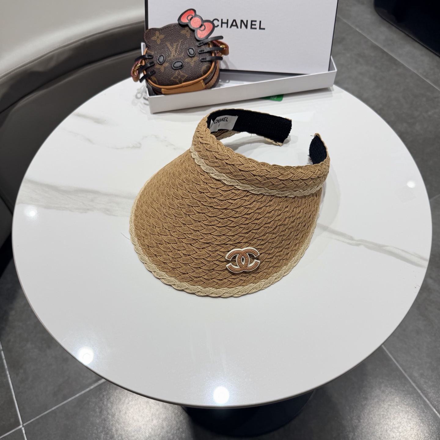 chanel香奈儿拼色草编空顶帽子女夏天出游防晒遮阳草帽海边沙滩帽夏显脸小