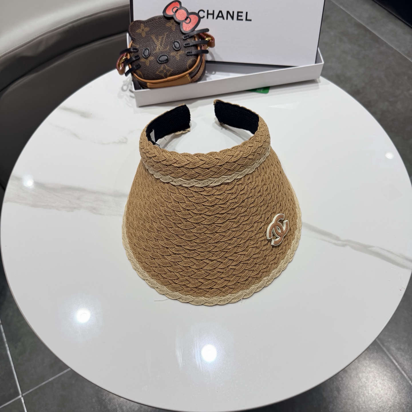 chanel香奈儿拼色草编空顶帽子女夏天出游防晒遮阳草帽海边沙滩帽夏显脸小