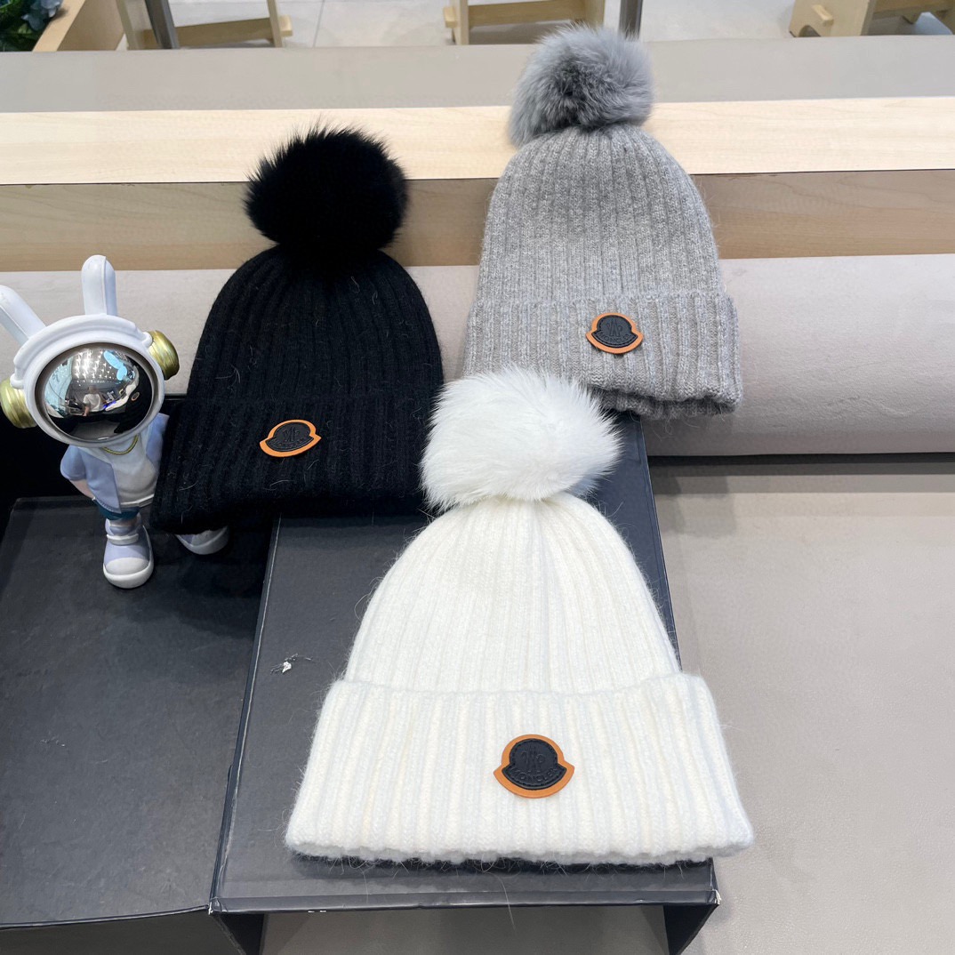 moncler 高版本蒙口狐狸毛球针织帽网红亲子款保暖翻边Z羊毛毛线帽