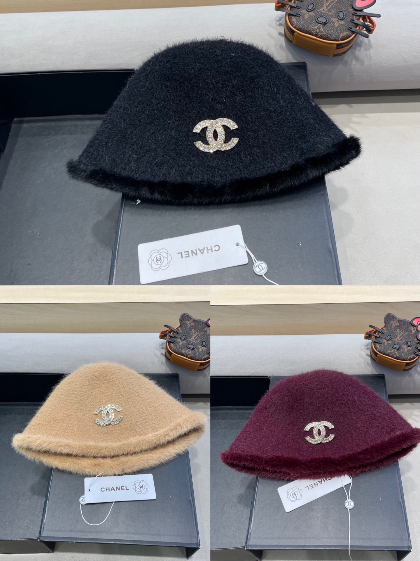 Chanel香奈儿简约毛绒针织渔夫帽子女秋冬素颜休闲百搭盆帽保暖水桶帽