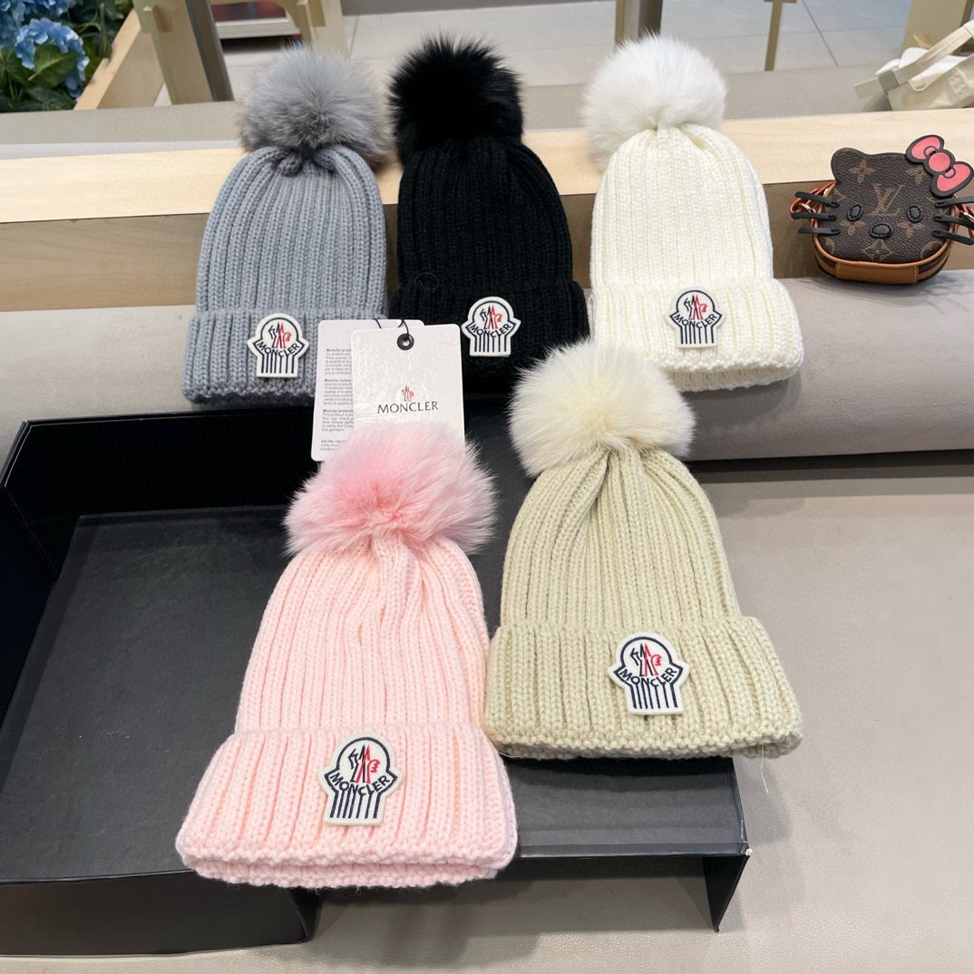 moncler蒙口欧美风格秋冬新款保暖羊毛帽儿童男女款通用版毛线帽冷帽帽子