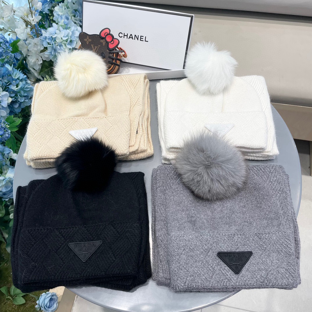 prada hat PRADA classic suit hat Hat Scarf Cashmere and Rabbit Velvet Quality warm comfortable unisex couple model anti-counterfeiting labels many styles — photo 5