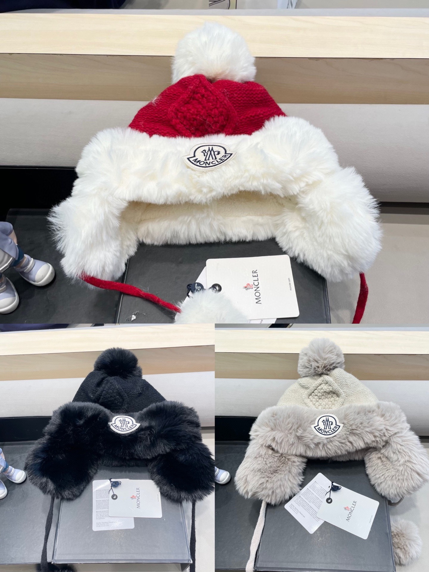 MONCLER蒙口2026新款加厚毛绒雷锋帽女冬季保暖骑车防寒保暖蒙古帽防冻针织帽