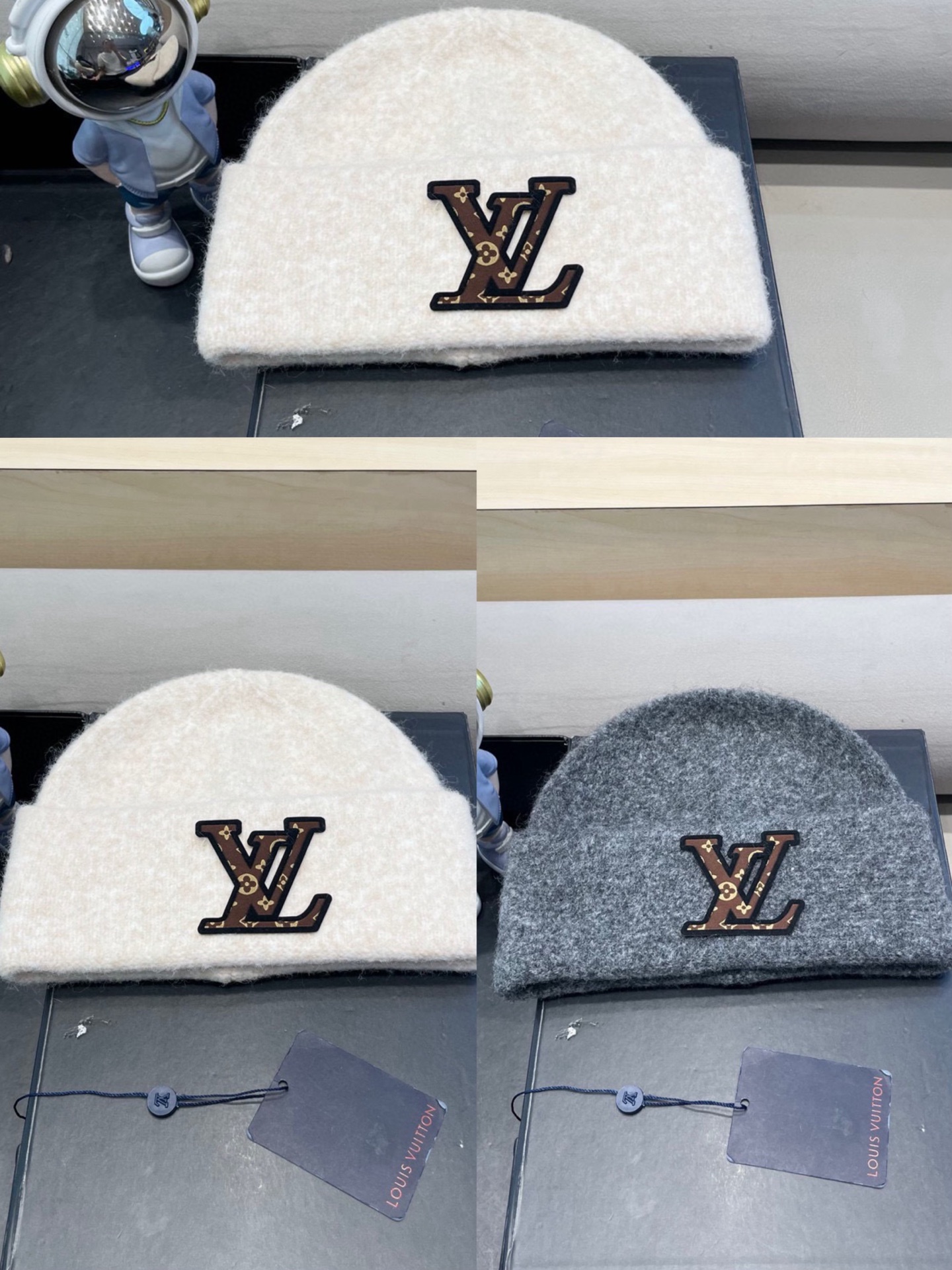 lv路易威登秋冬款羊毛混纺针织帽子女大头围堆堆帽百搭双层保暖加厚