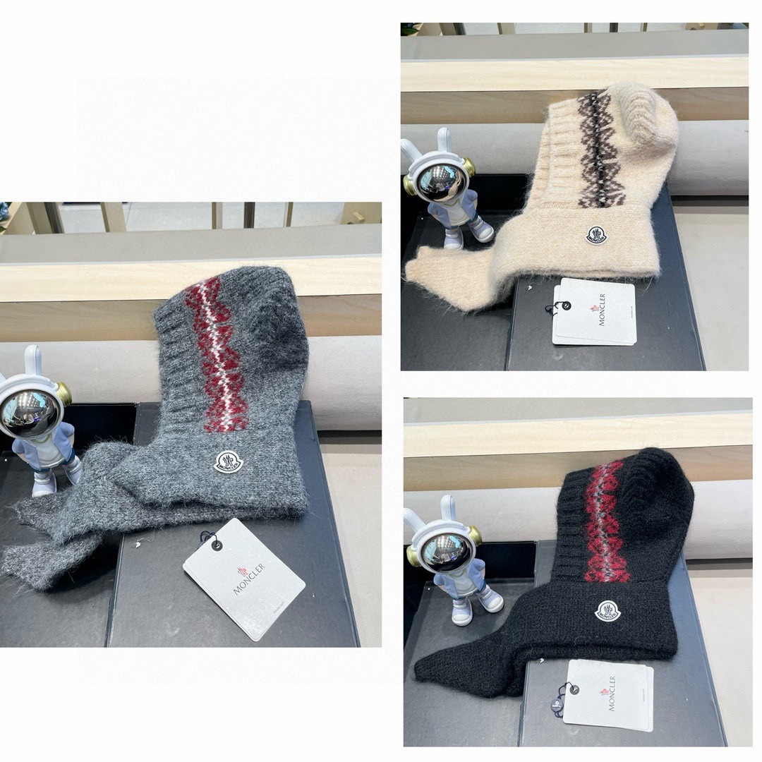 moncler可爱小熊帽子女秋冬护脖围巾一体针织帽户外保暖巴拉克法帽大头围