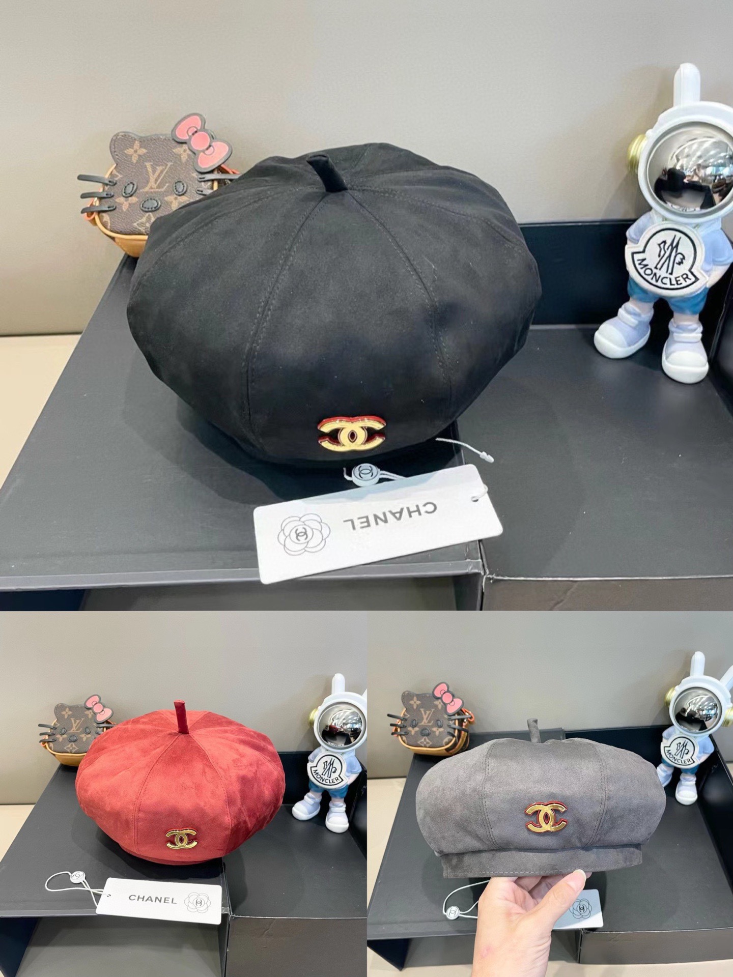 Chanel香奈儿 鹿皮细尾南瓜贝雷帽子女百搭复古休闲显脸小画家帽时尚秋冬