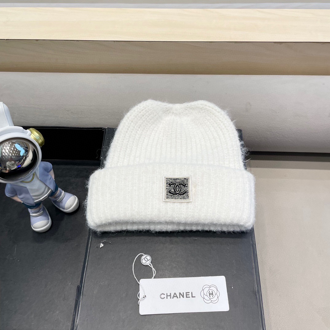 Chanel秋冬新款毛线帽子女韩版百搭护耳冷帽显脸小加厚针织保暖套头帽潮
