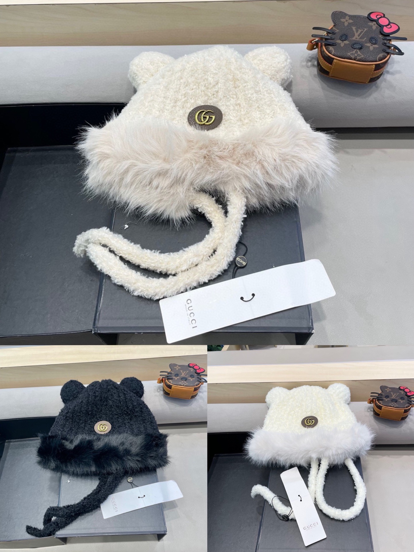 Gucci 可爱小熊耳朵百搭纯色保暖显脸小女款冬季时尚保暖防寒新款毛绒帽