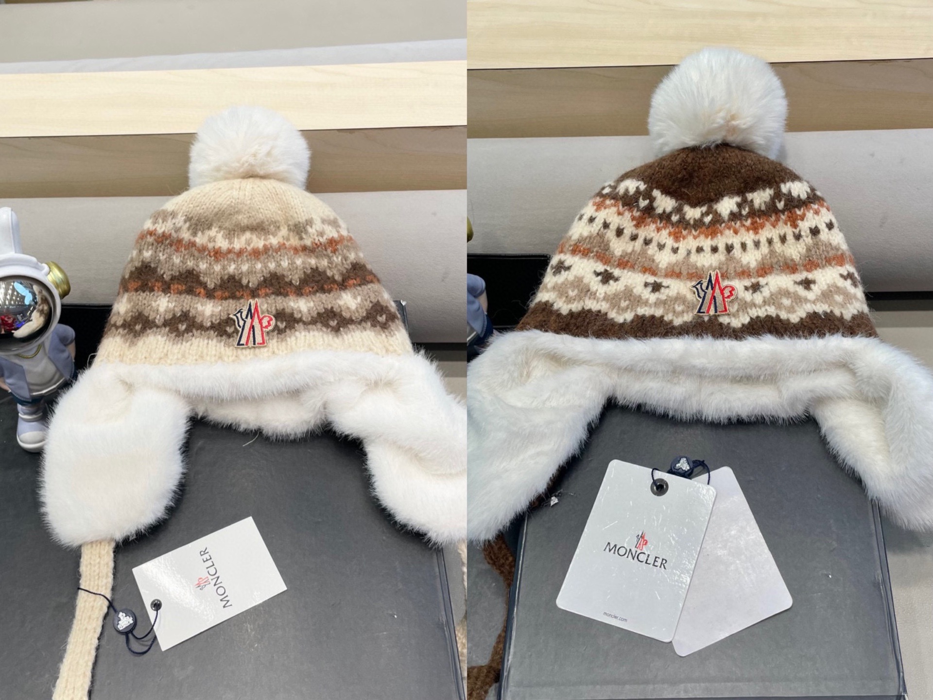 moncler雷锋帽女冬季甜美可爱针织毛绒护耳帽加厚保暖防寒骑车东北帽子男