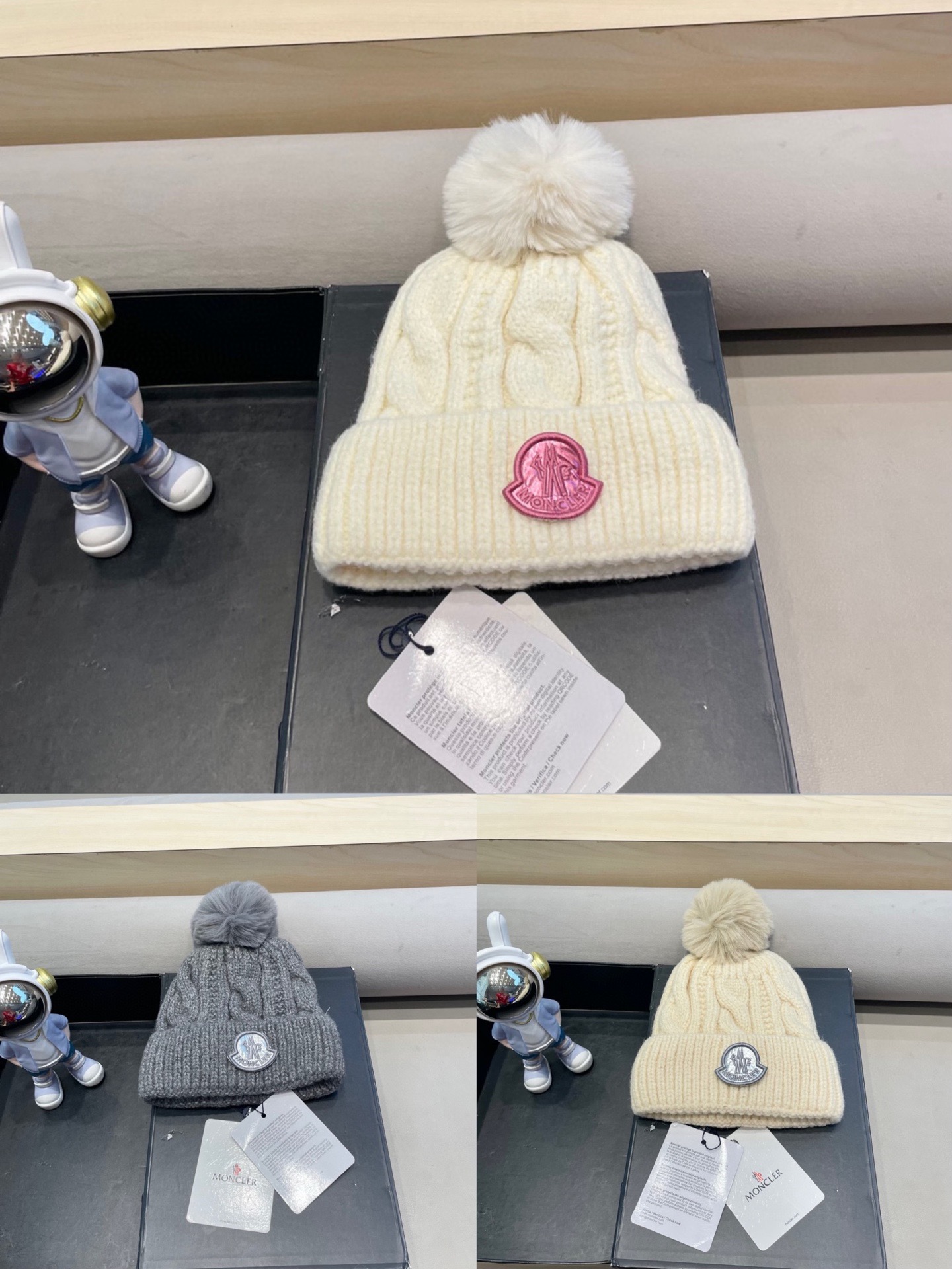 moncler毛线帽子女冬款加厚加绒护耳帽双层毛球针织帽新款
