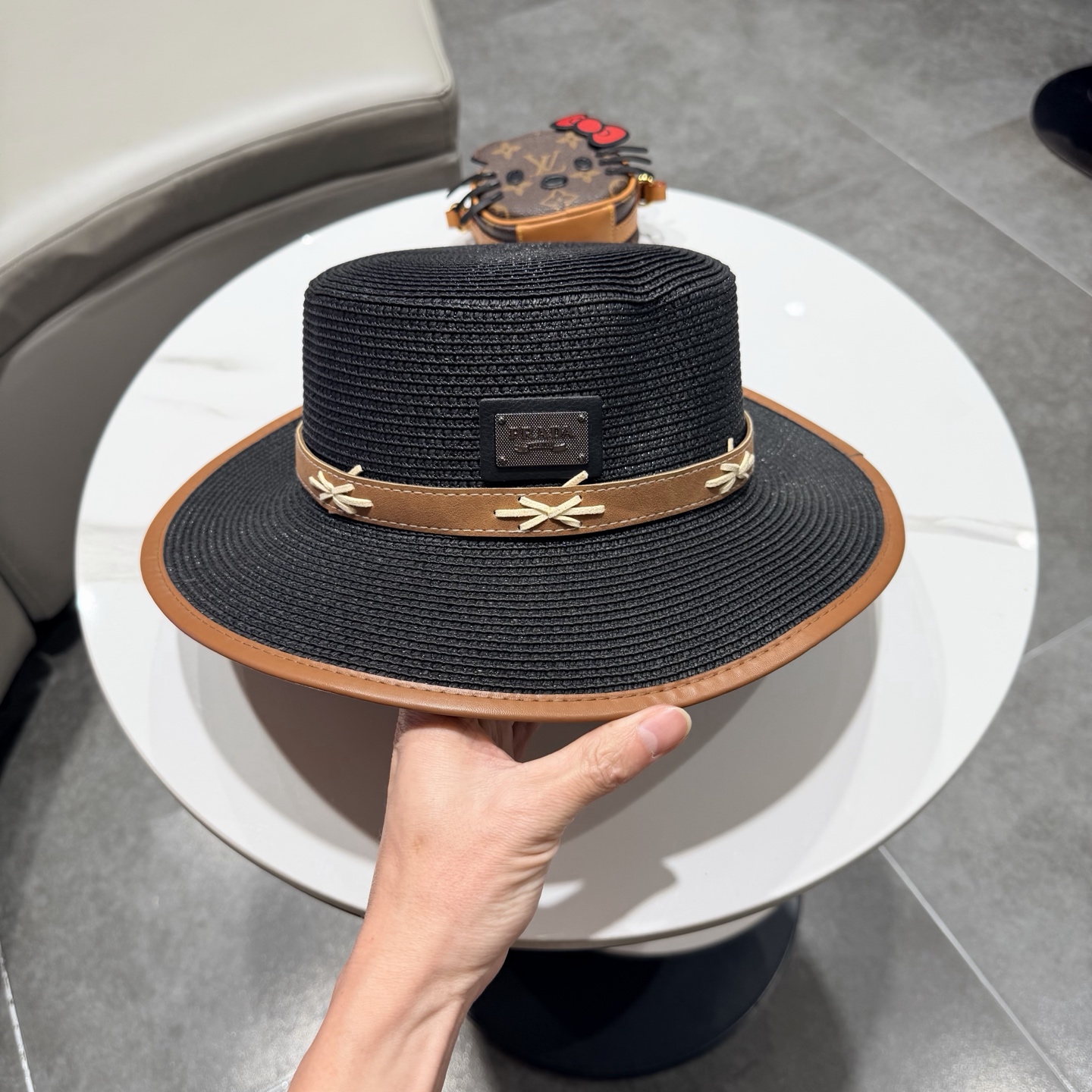 普拉达菲草遮阳帽，遮阳礼帽，沙滩帽，头围57cm