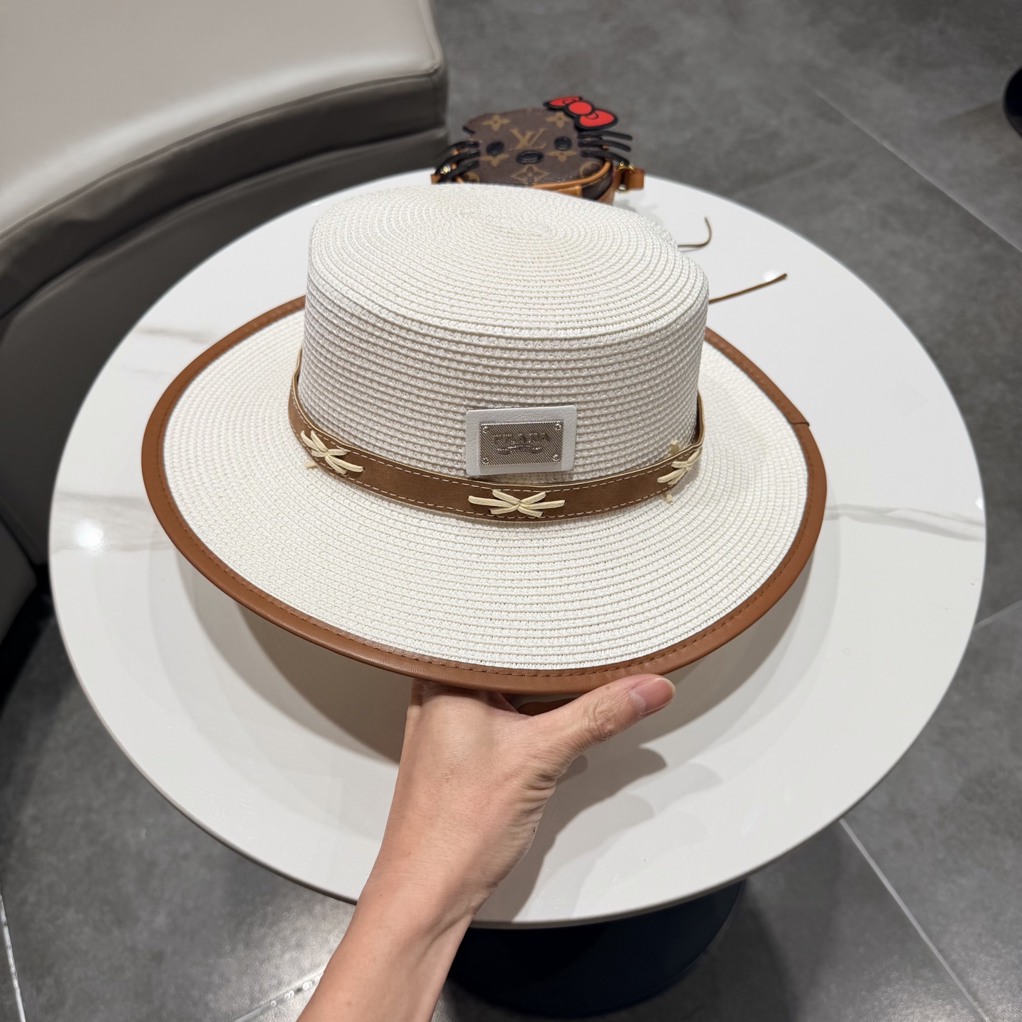 普拉达菲草遮阳帽，遮阳礼帽，沙滩帽，头围57cm