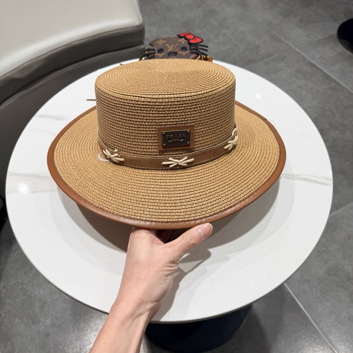 普拉达菲草遮阳帽，遮阳礼帽，沙滩帽，头围57cm