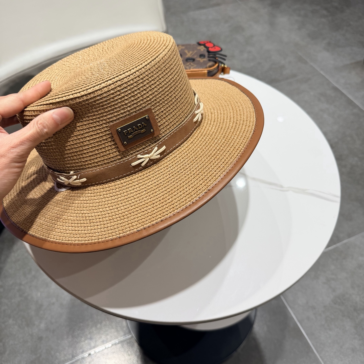 普拉达菲草遮阳帽，遮阳礼帽，沙滩帽，头围57cm