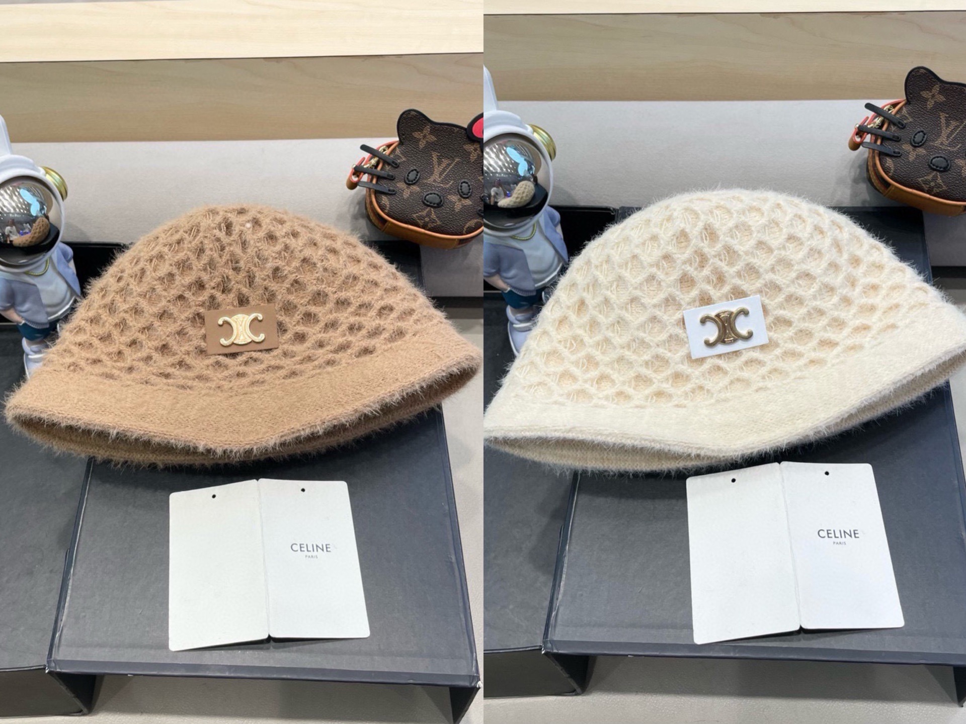 Celine秋冬百搭小众显瘦毛线水桶帽子女时尚短遮圆顶针织渔夫帽时尚盆帽