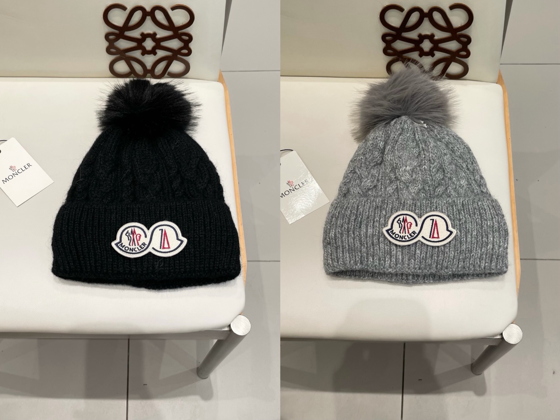 moncler秋冬毛球加厚加绒毛线帽双层户外保暖针织帽时尚潮流百搭毛球