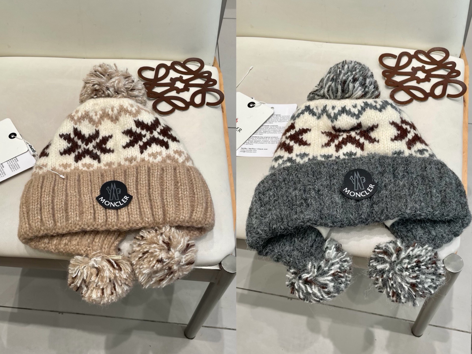 Moncler蒙口女秋冬季加绒加厚针织帽保暖护耳冷帽新款包头毛线帽