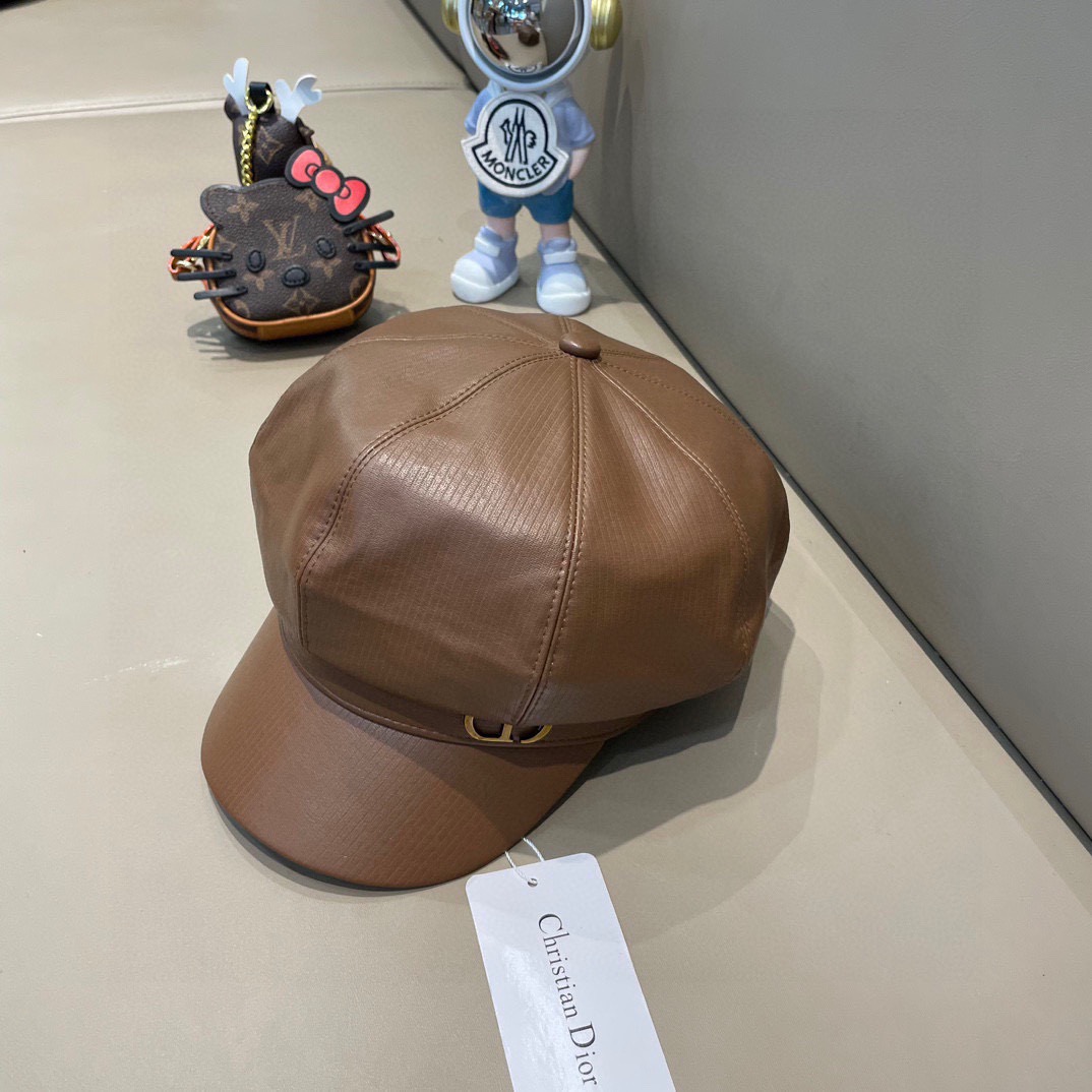DIOR迪奥复古贝雷帽皮质八角帽女生大头围显脸小报童帽英伦风画家帽子男