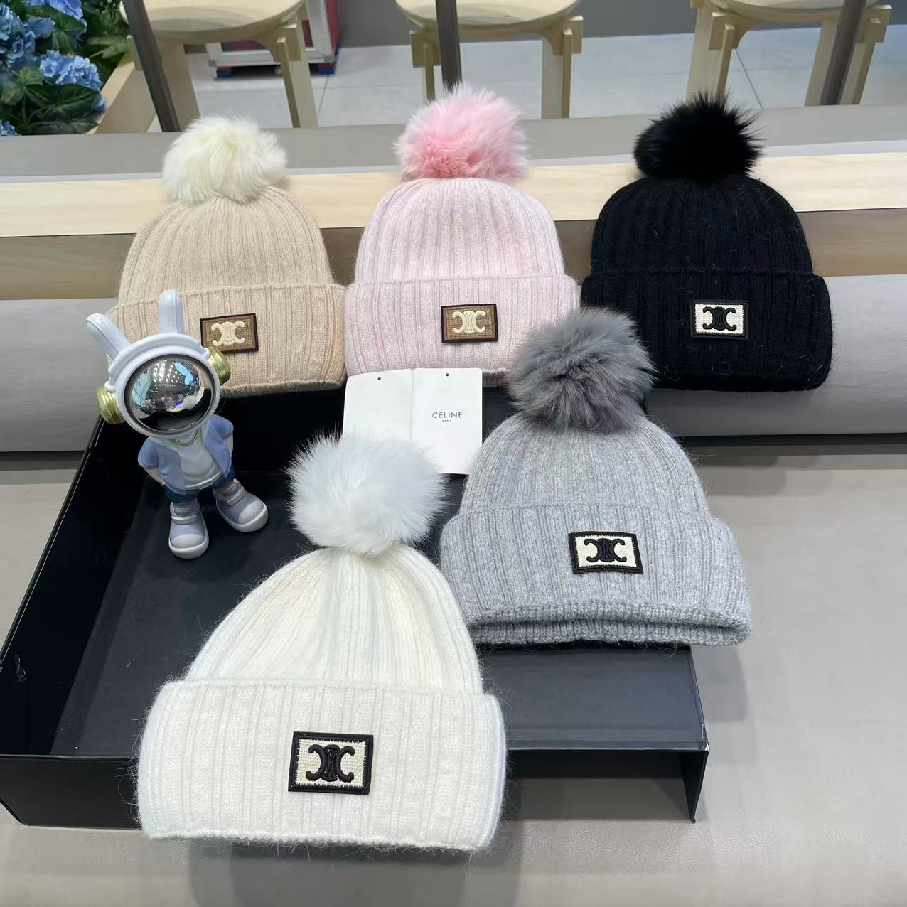 塞琳Celine高端有品质绒女秋冬狐狸毛球针织帽加厚款百搭保暖毛线帽