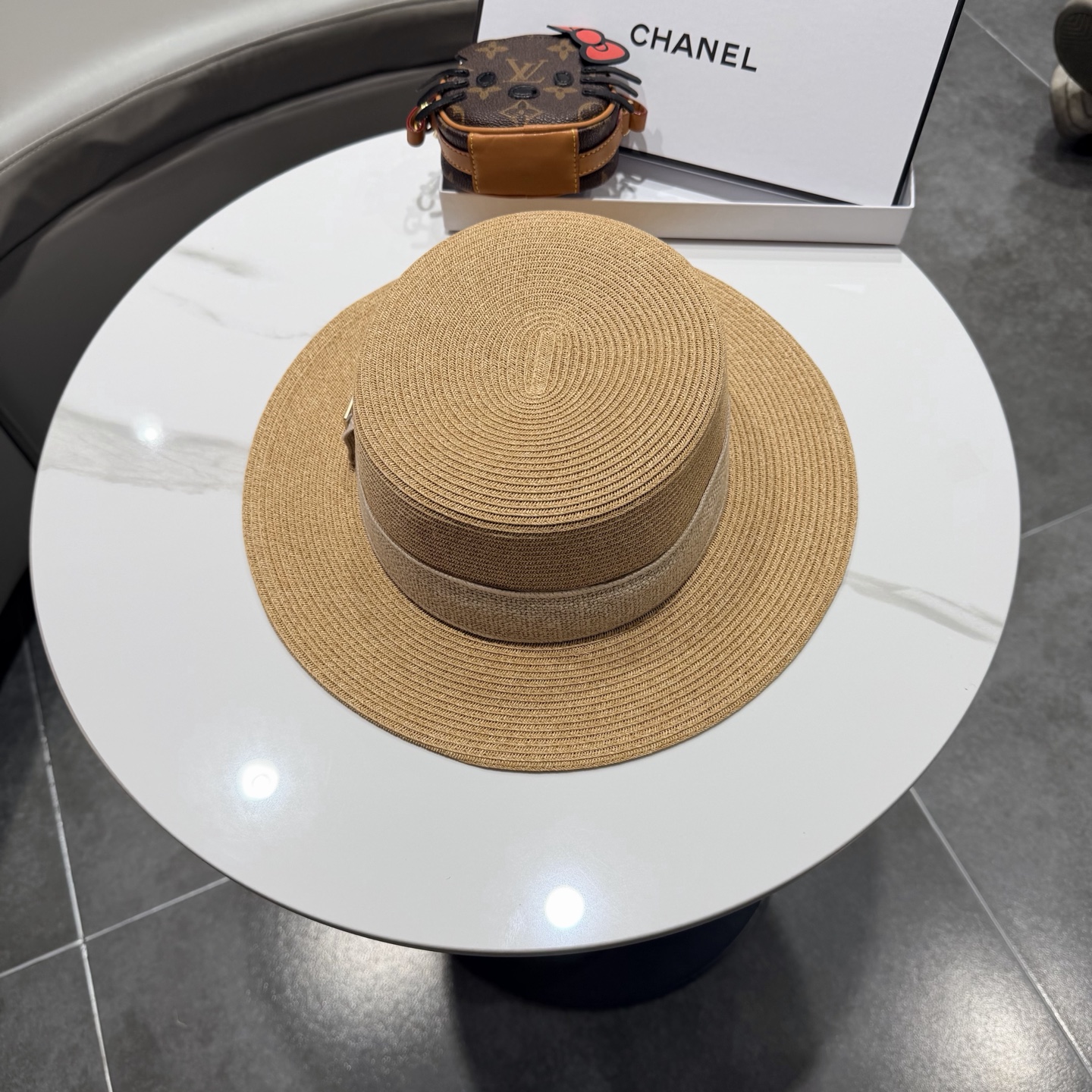 Chanel气质优雅礼帽法式名媛风大头围帽子平顶草帽海边度假太阳帽防晒帽