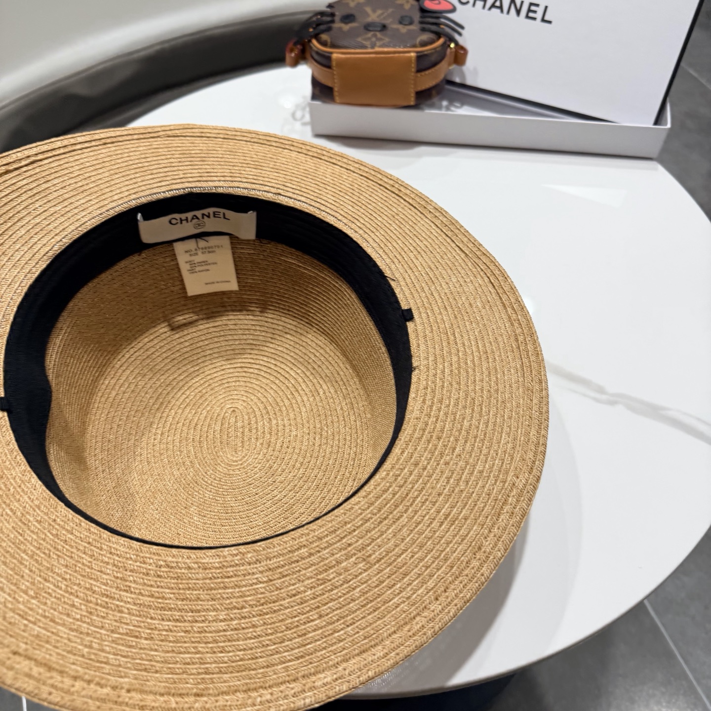 Chanel气质优雅礼帽法式名媛风大头围帽子平顶草帽海边度假太阳帽防晒帽
