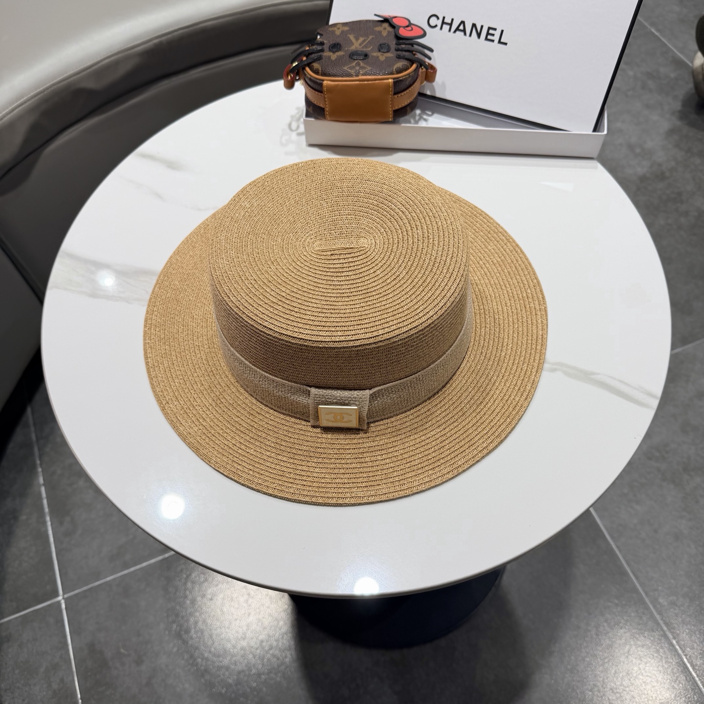Chanel气质优雅礼帽法式名媛风大头围帽子平顶草帽海边度假太阳帽防晒帽