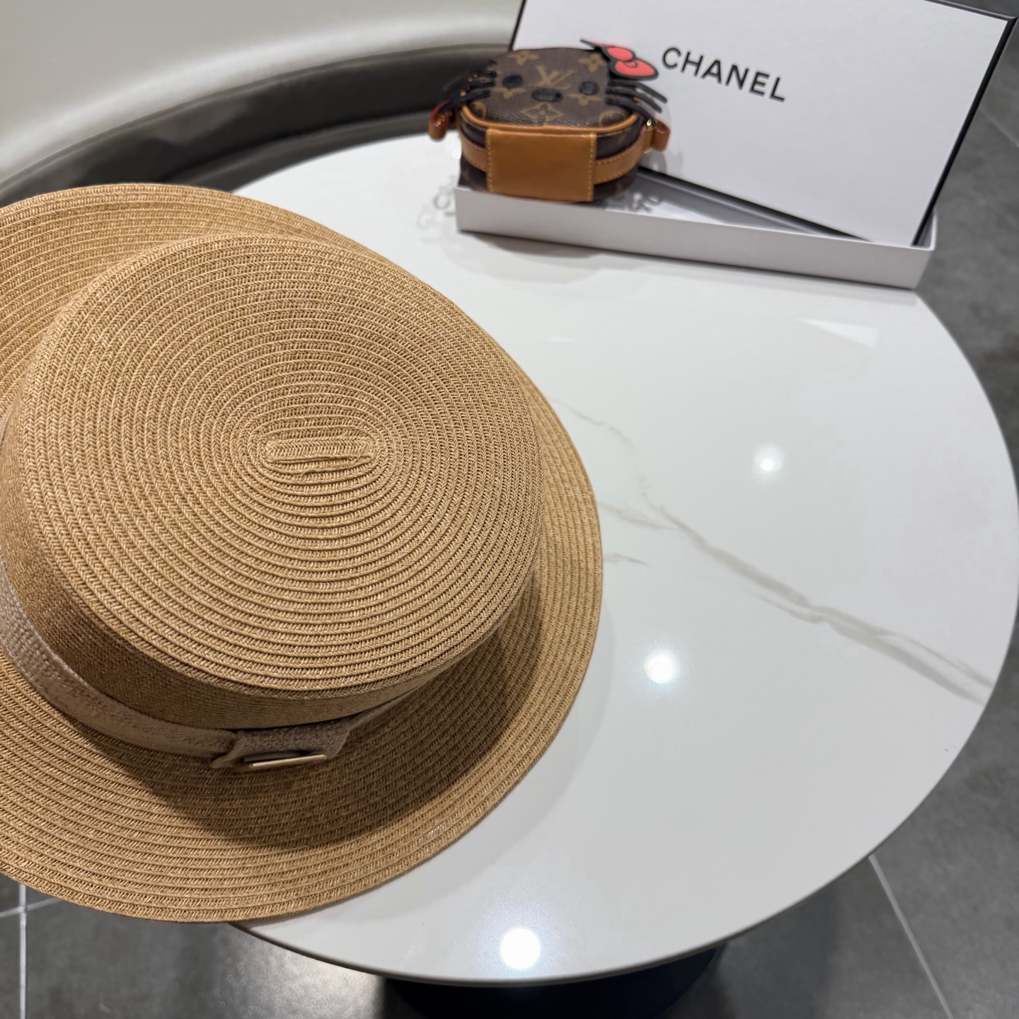Chanel气质优雅礼帽法式名媛风大头围帽子平顶草帽海边度假太阳帽防晒帽