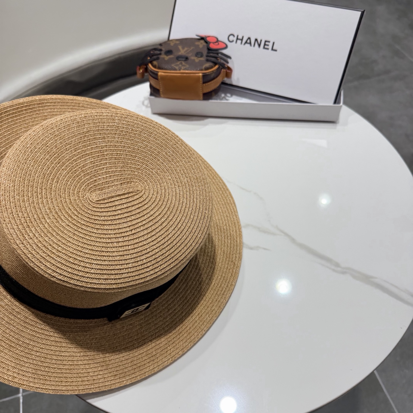 Chanel气质优雅礼帽法式名媛风大头围帽子平顶草帽海边度假太阳帽防晒帽