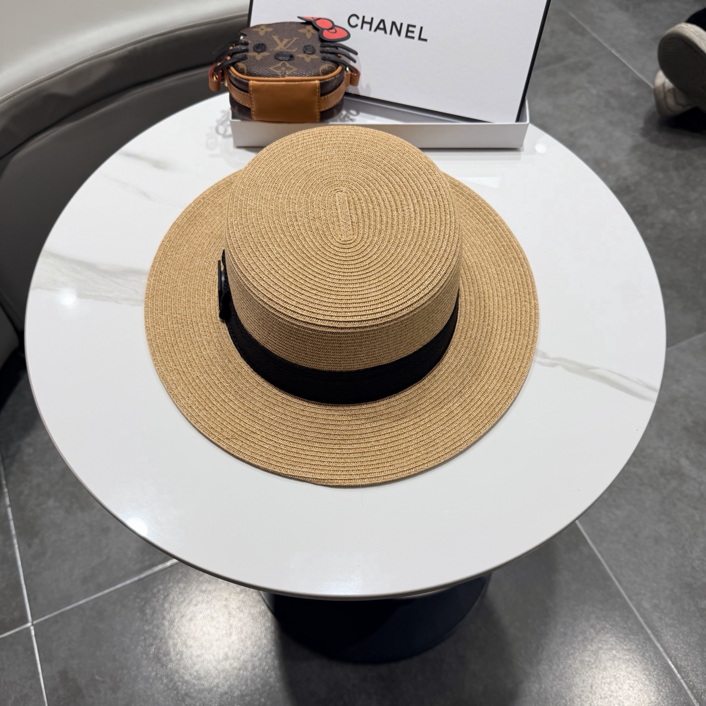 Chanel气质优雅礼帽法式名媛风大头围帽子平顶草帽海边度假太阳帽防晒帽