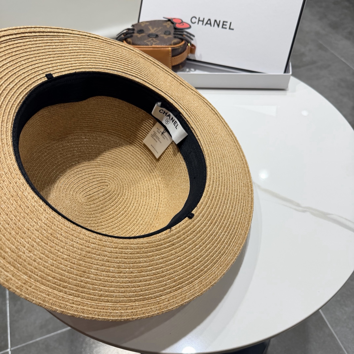 Chanel气质优雅礼帽法式名媛风大头围帽子平顶草帽海边度假太阳帽防晒帽
