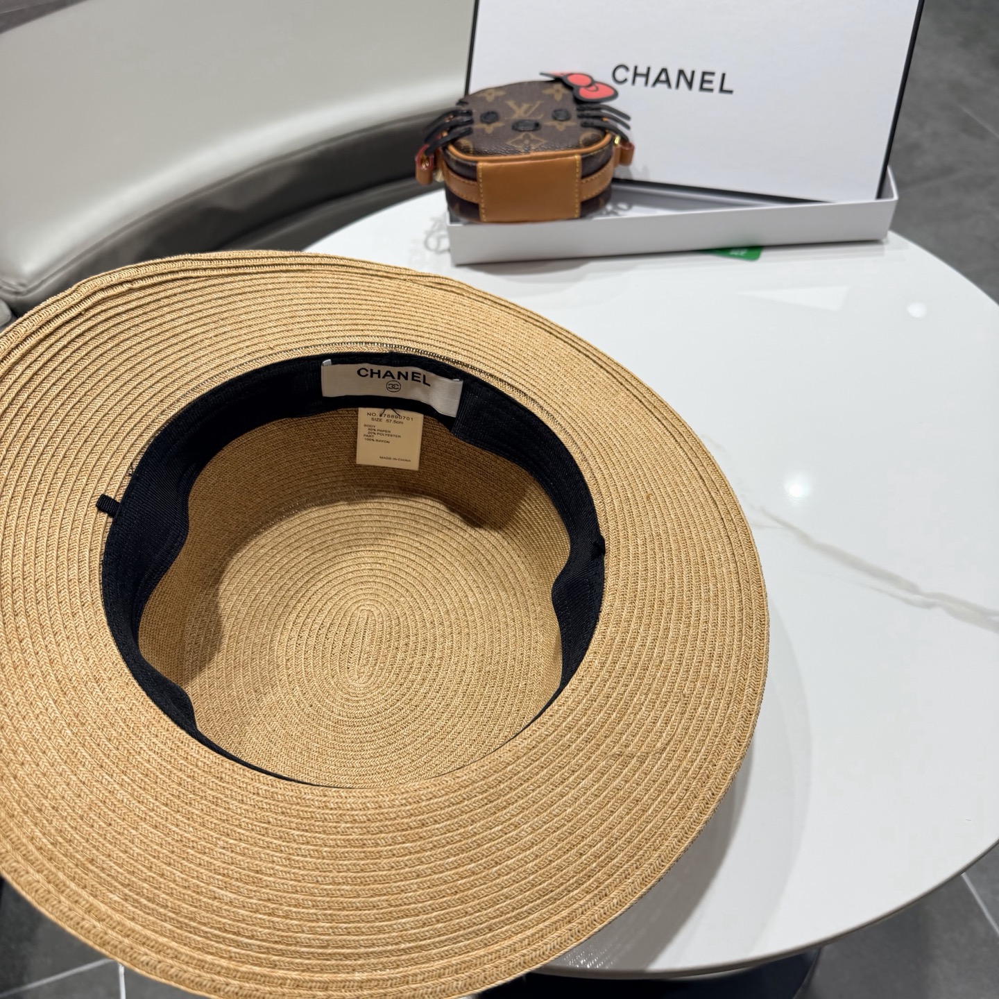 Chanel气质优雅礼帽法式名媛风大头围帽子平顶草帽海边度假太阳帽防晒帽