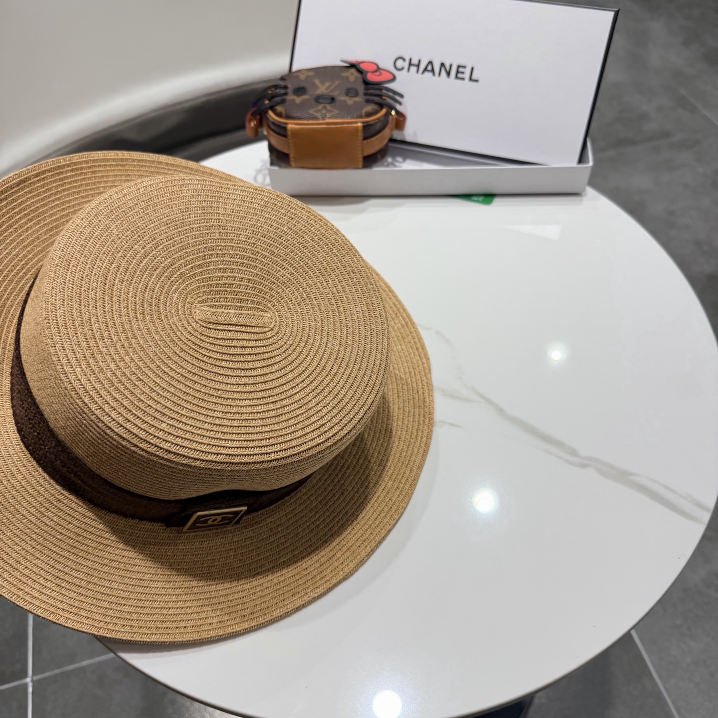 Chanel气质优雅礼帽法式名媛风大头围帽子平顶草帽海边度假太阳帽防晒帽