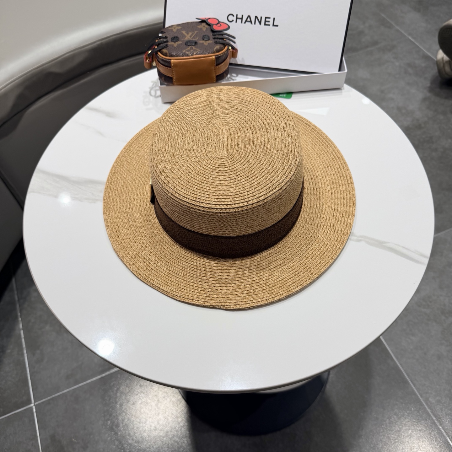 Chanel气质优雅礼帽法式名媛风大头围帽子平顶草帽海边度假太阳帽防晒帽