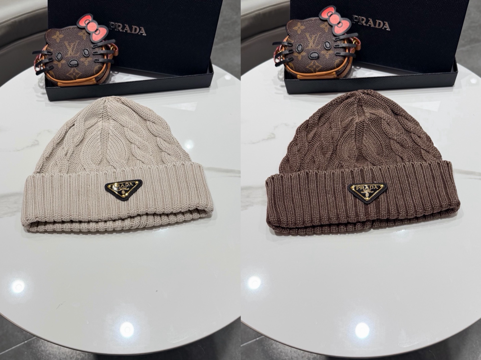 普拉达 Prada 🫓最新三角标 针织帽毛线帽女宽松冷帽，秋冬季保暖加厚 新款护耳针织帽