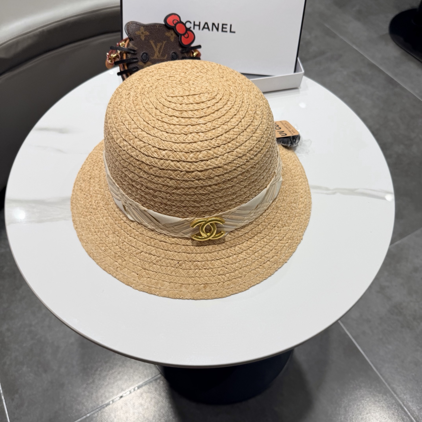 Chanel香奈儿拉菲草盆帽，高级定制，头围57cm